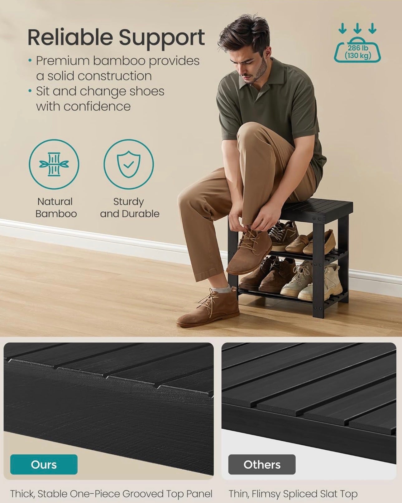 SONGMICS Bamboo Shoe Rack Bench
