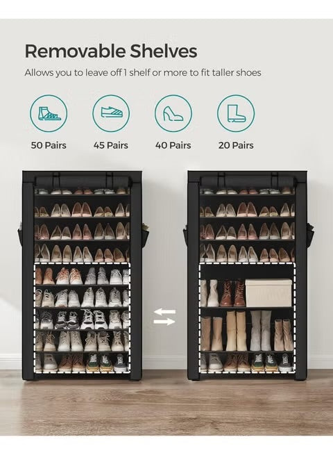 SONGMICS 10-Tier Shoe Rack with Cover – Large Capacity Organizer