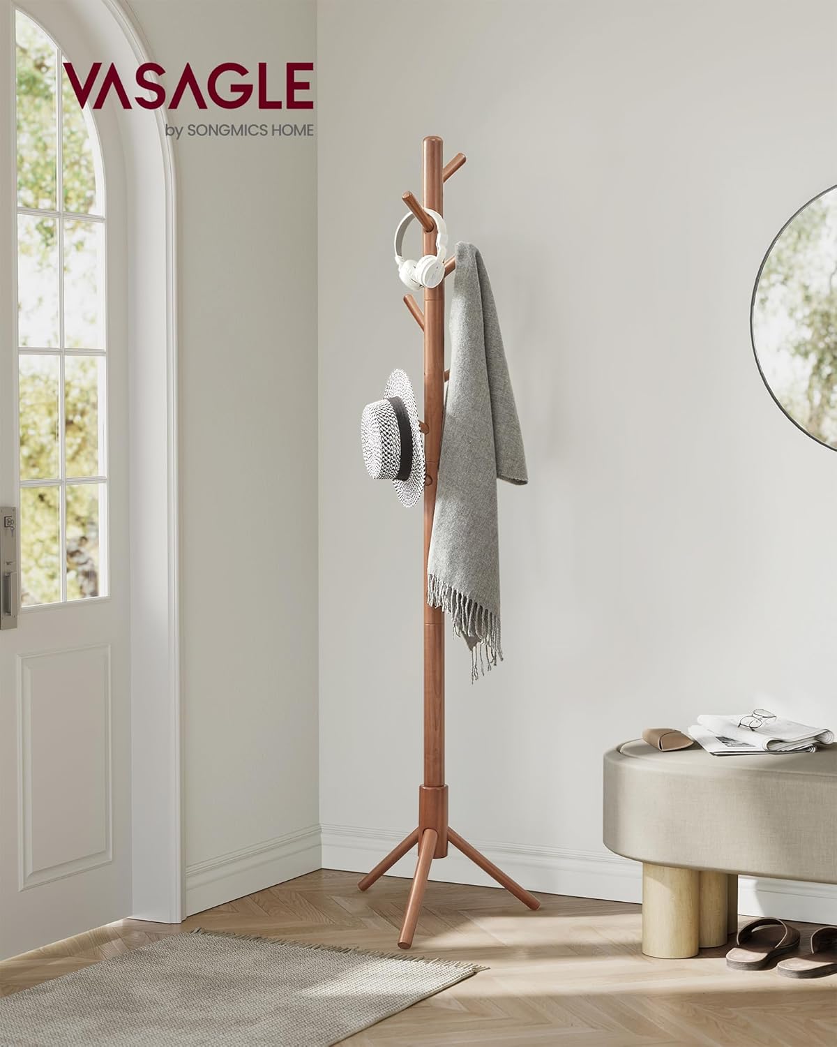 VASAGLE Solid Wood Coat Rack – Caramel Brown