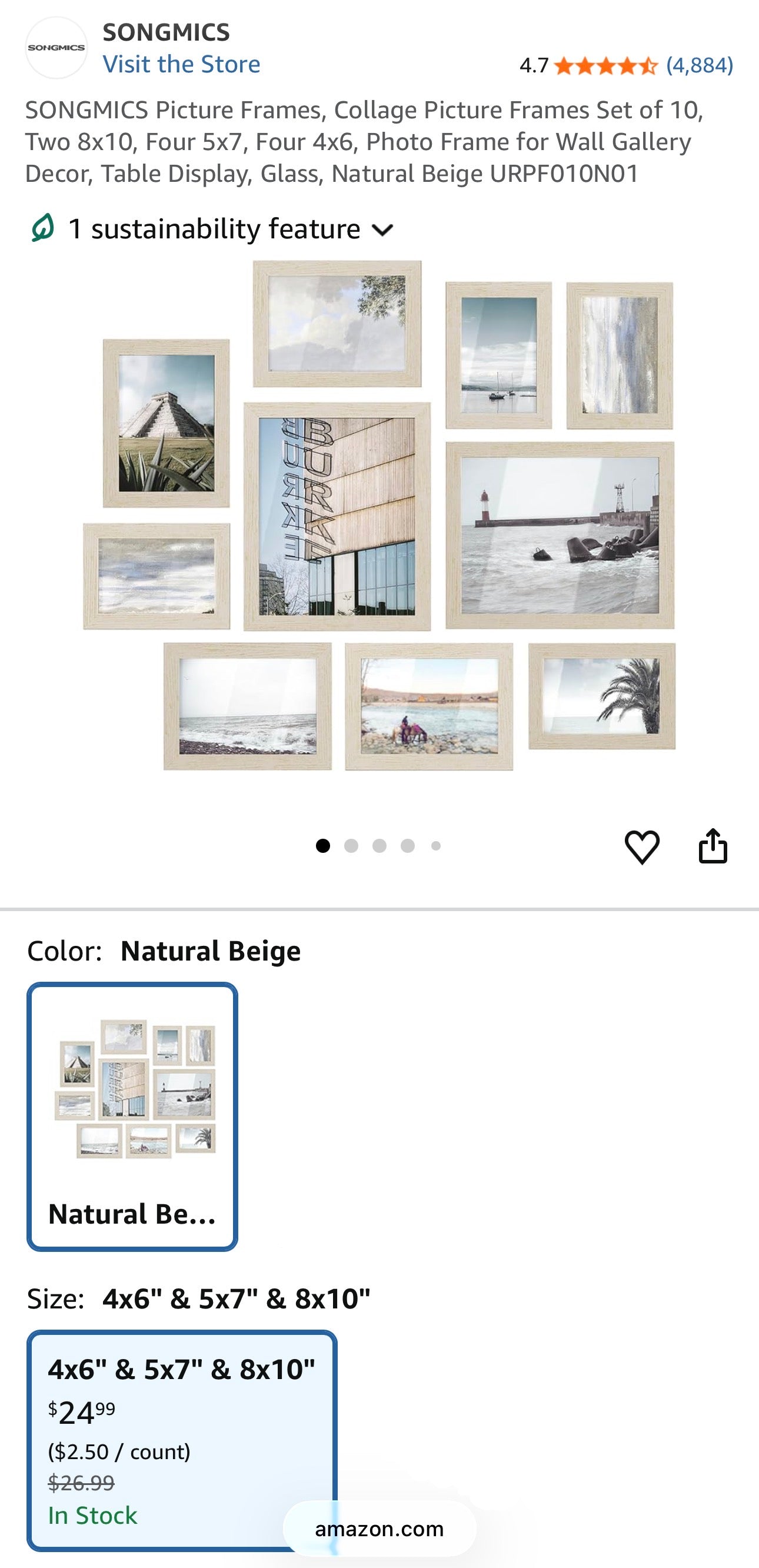 SONGMICS 10-Piece Gallery Wall Picture Frame Set – Natural Beige