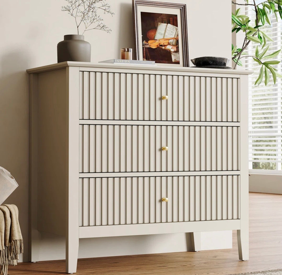 Modern Fluted 3-Drawer Dresser
