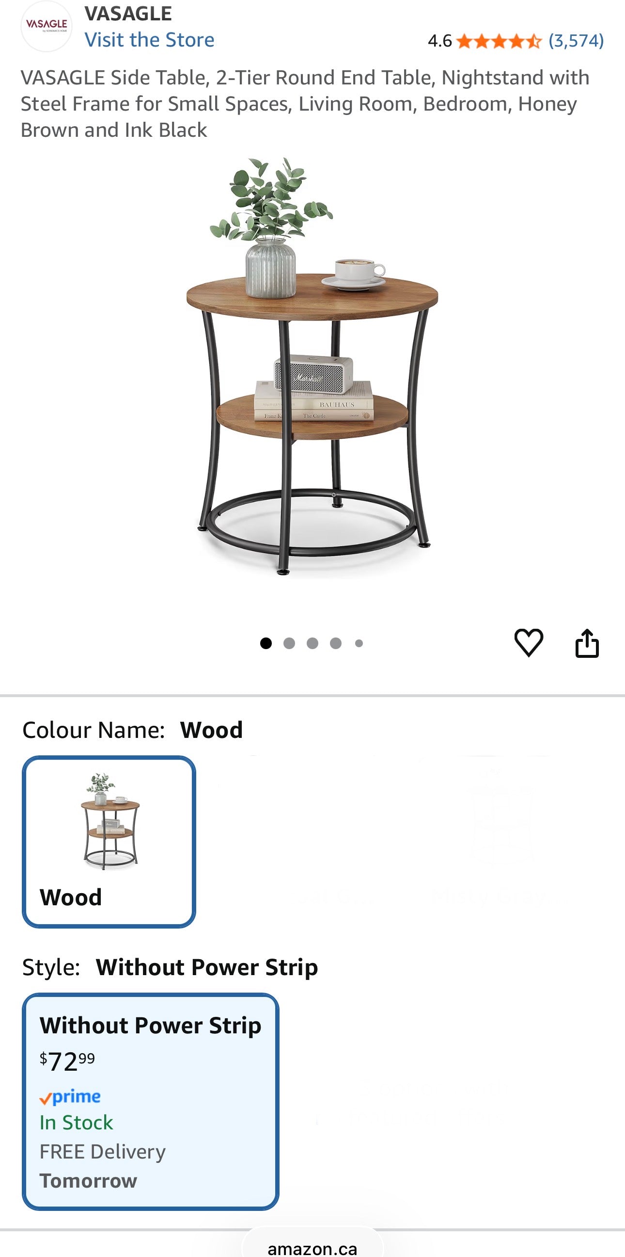 VASAGLE 2-Tier Round Side Table