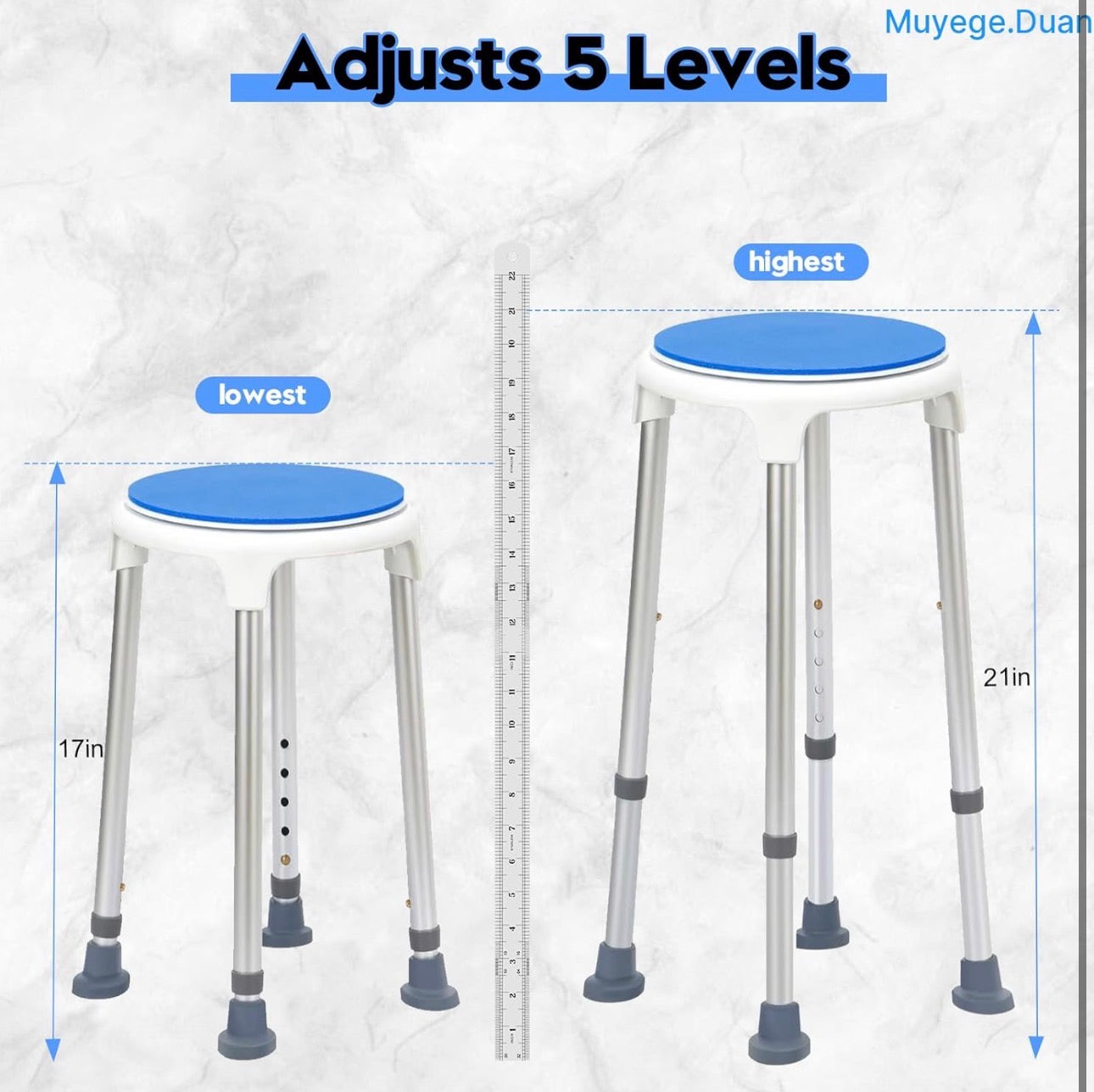 Adjustable Aluminum Shower Chair with Swivel Seat