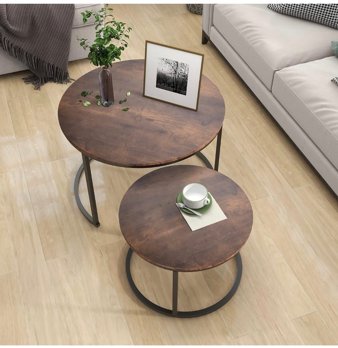 Nesting Coffee Table Set of 2 – Round Industrial Style