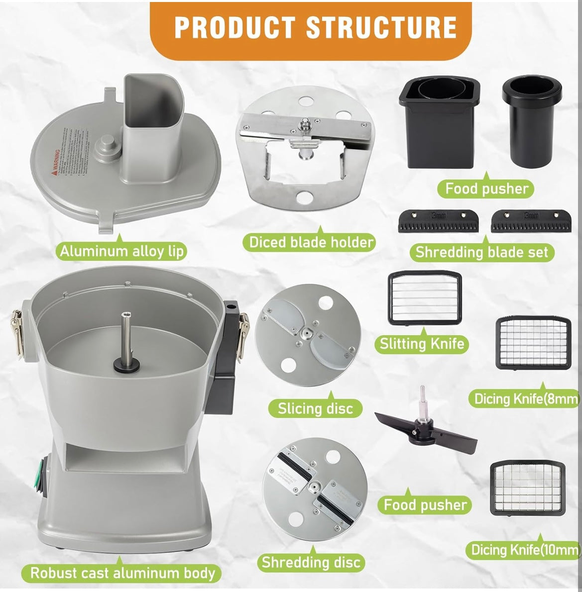 NEW (Open Box) – LLNC Commercial Food Chopper – Stainless Steel 200W Multi-Function Vegetable Dicer & Slicer