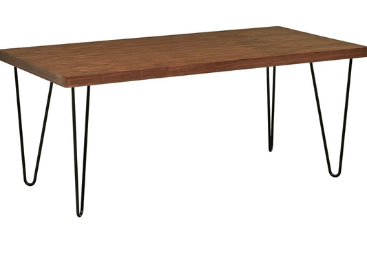 Rivet Modern Walnut-Finish Dining Table with Black Metal Hairpin Legs