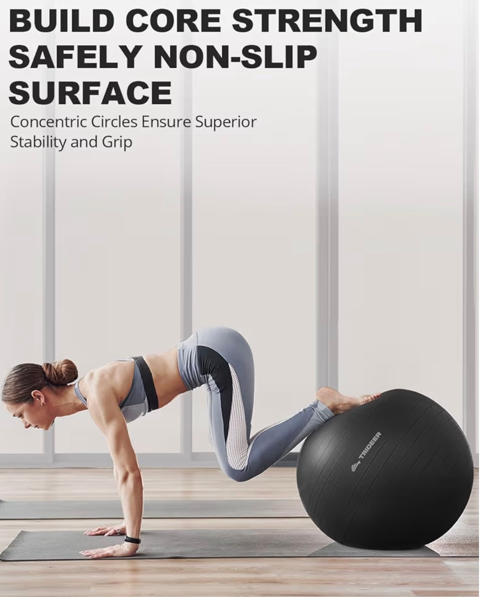 🏷️ Trideer Extra-Thick Anti-Burst Exercise Ball with Pump — 65 cm Yoga & Stability Ball (Black)