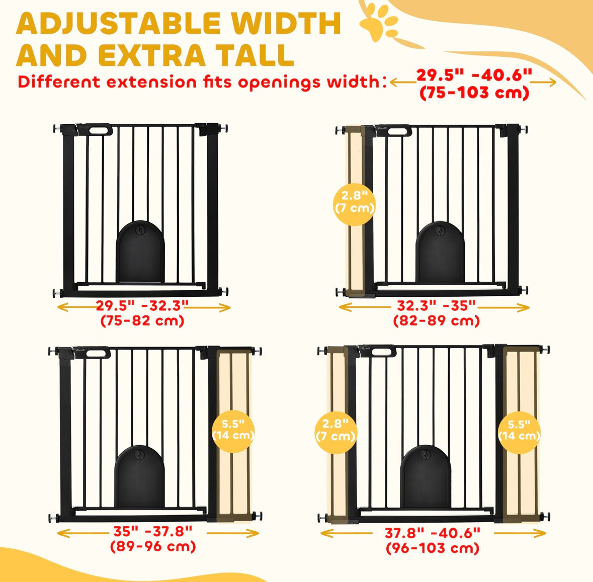 Extra-Wide Pet Gate with Small Door – Auto-Close, Double Lock, Pressure Mount