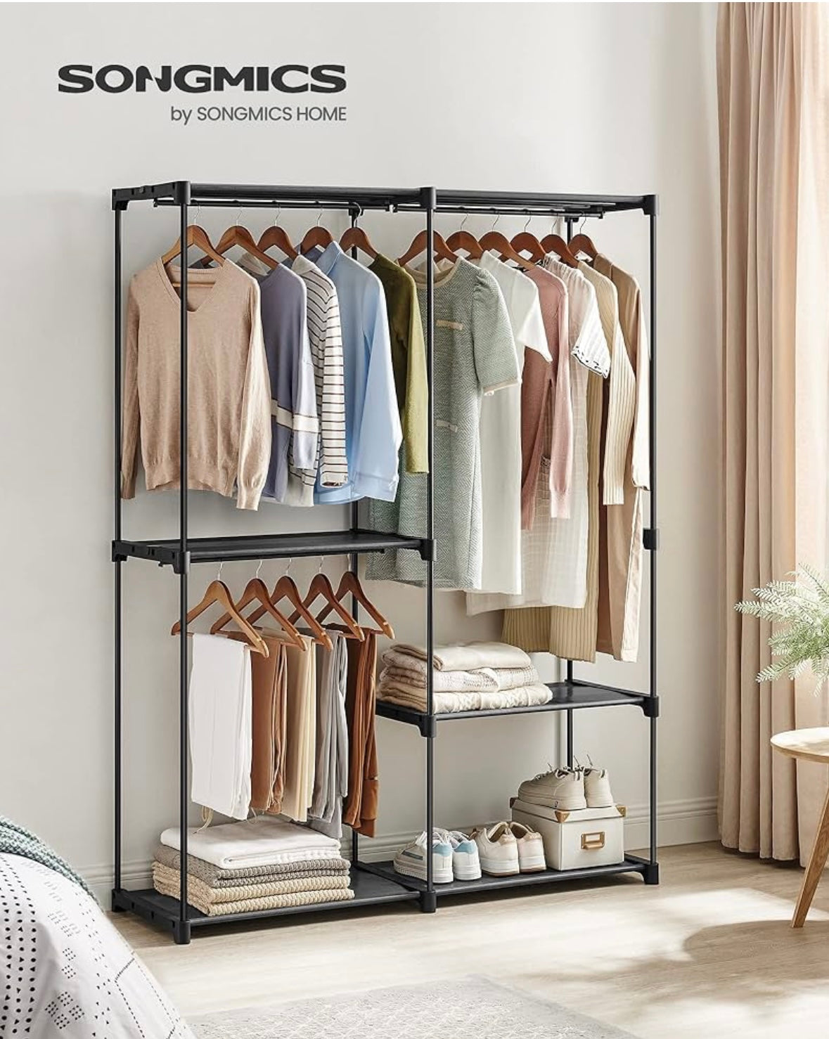 SONGMICS Large Portable Closet Organizer – 5-Tier Fabric Wardrobe (Ink Black)