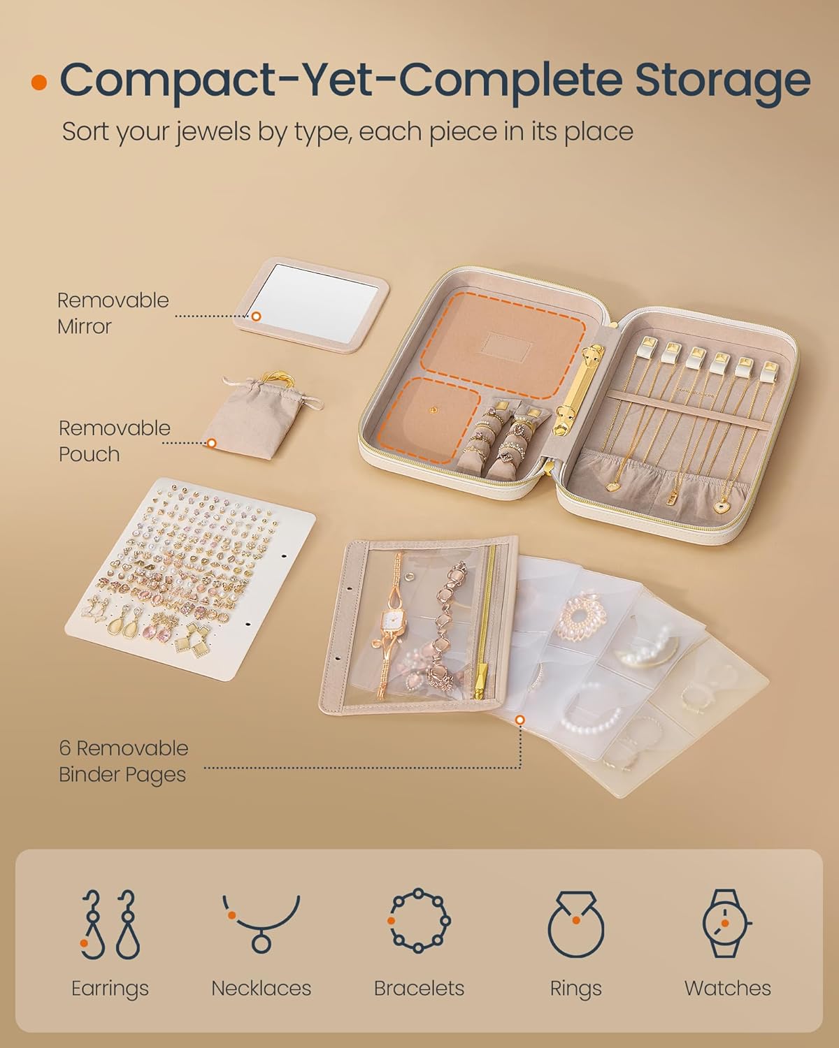 SONGMICS HOME Travel Jewelry Case – Cloud White