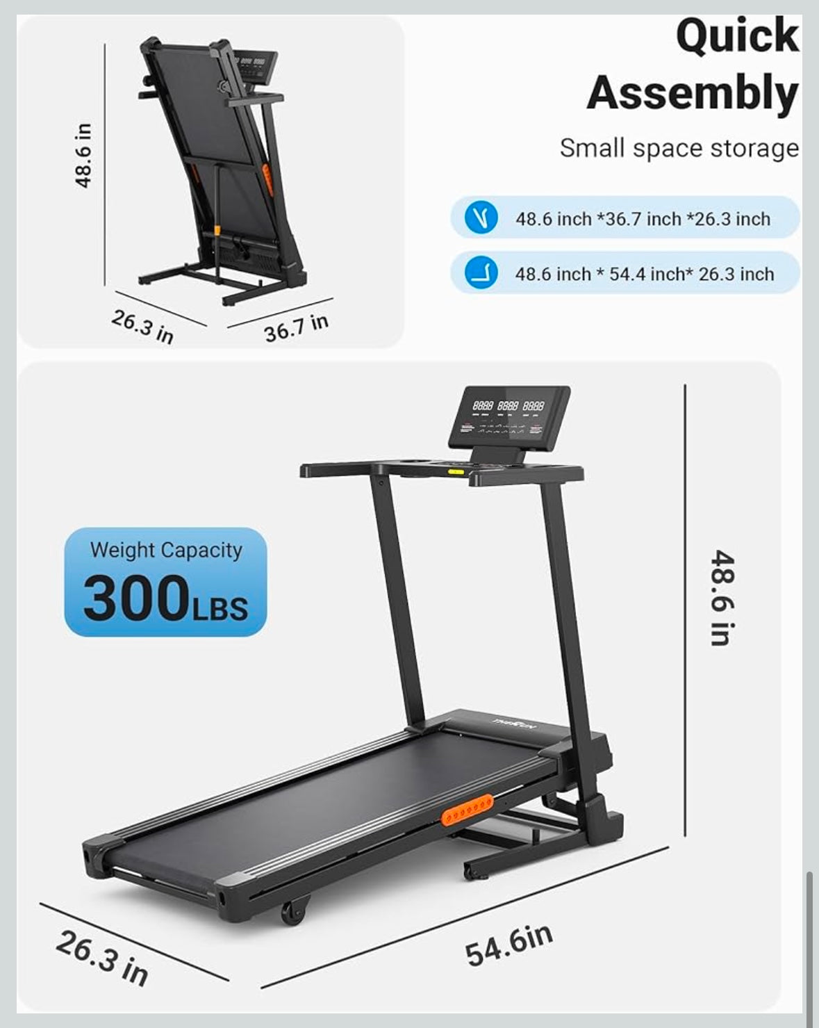 THERUN Auto Incline Folding Treadmill – 3.0 HP Brushless Motor