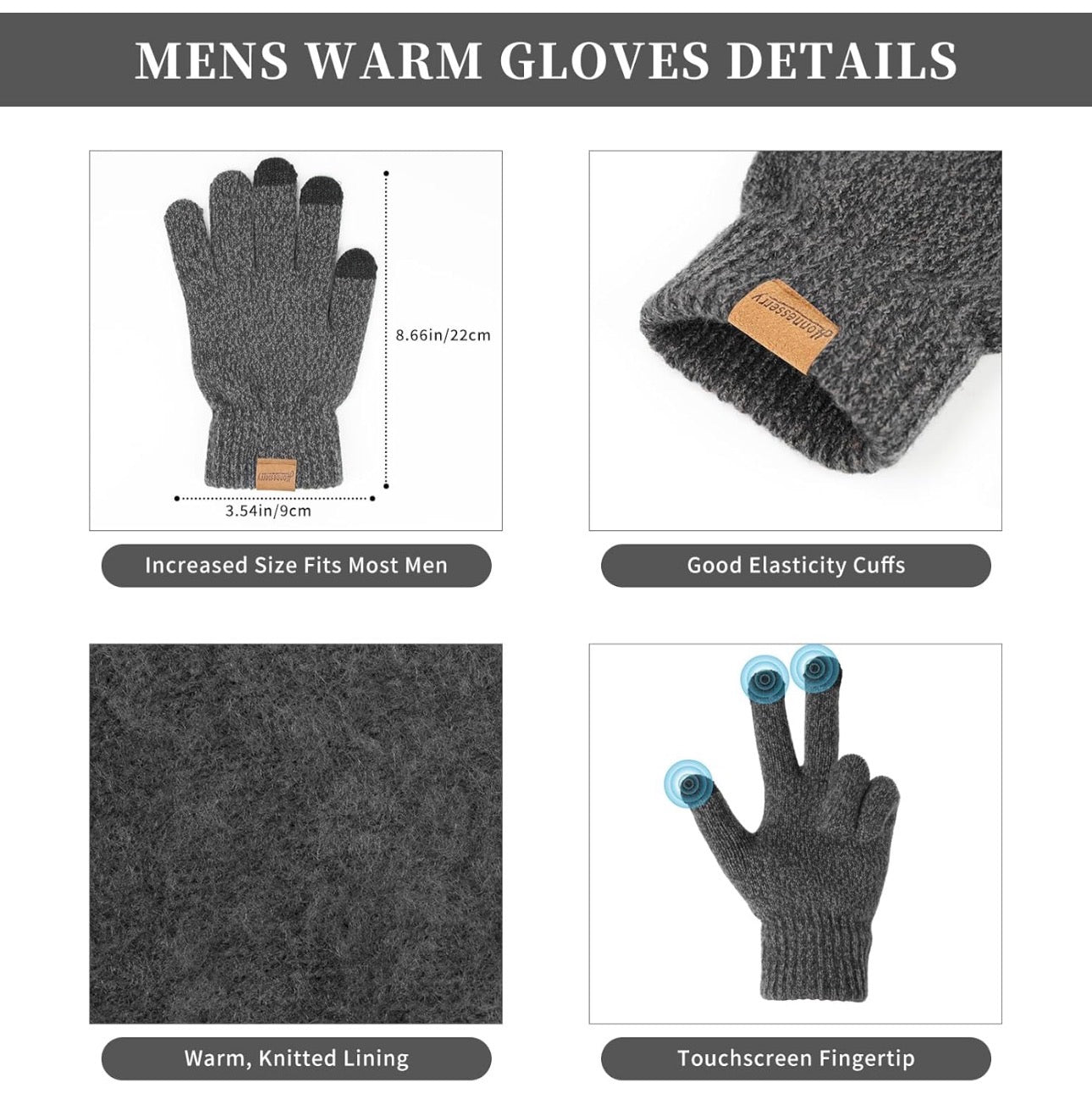 Honnesserry Winter Knit Scarf, Beanie & Touchscreen Gloves Set