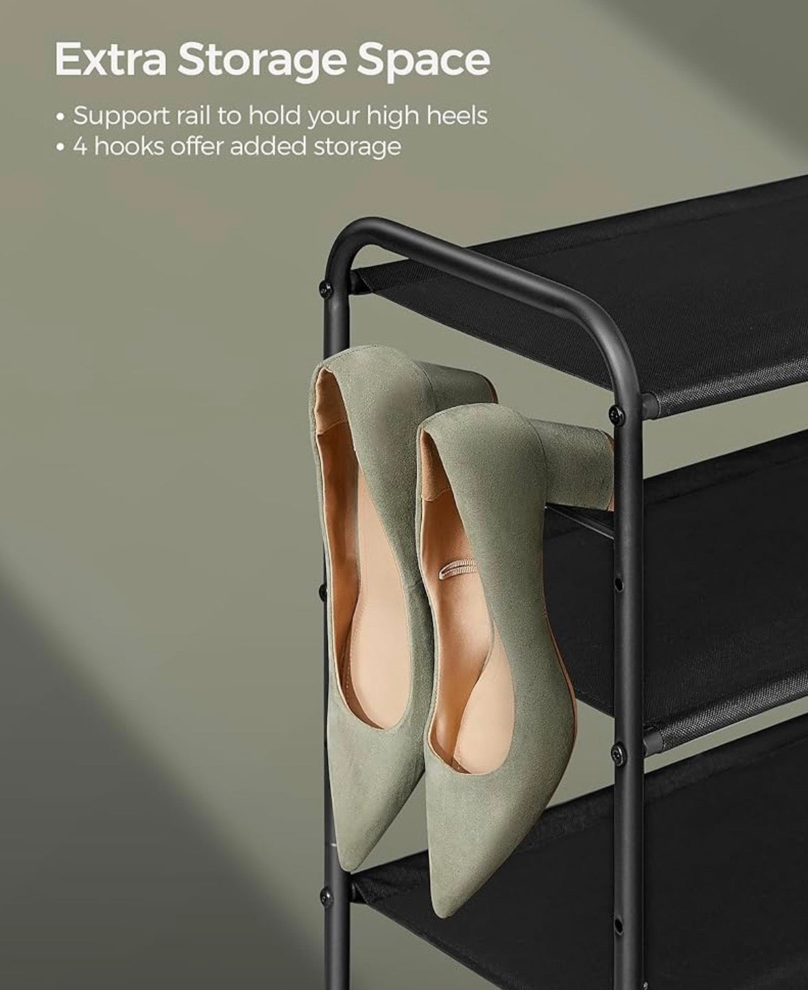 4-Tier Adjustable Shoe Rack with Side Hooks