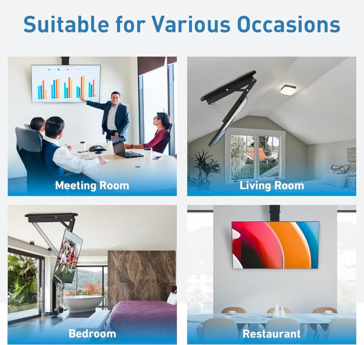 Motorized Ceiling TV Mount – Flip Down Electric Remote Mount (32”–71”)