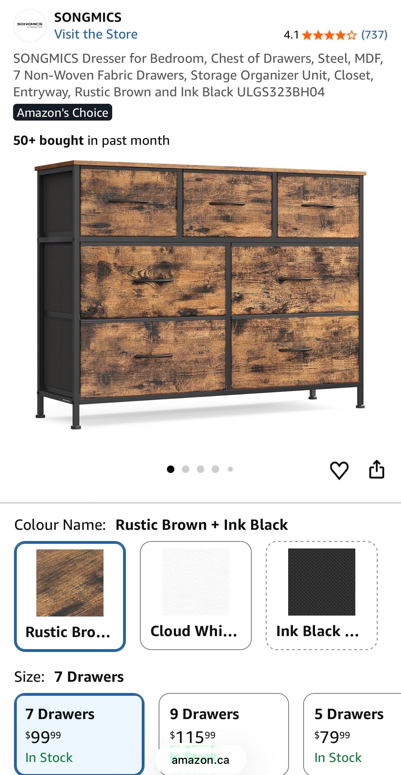 7-Drawer Fabric Dresser Storage Organizer – Rustic Brown & Ink Black