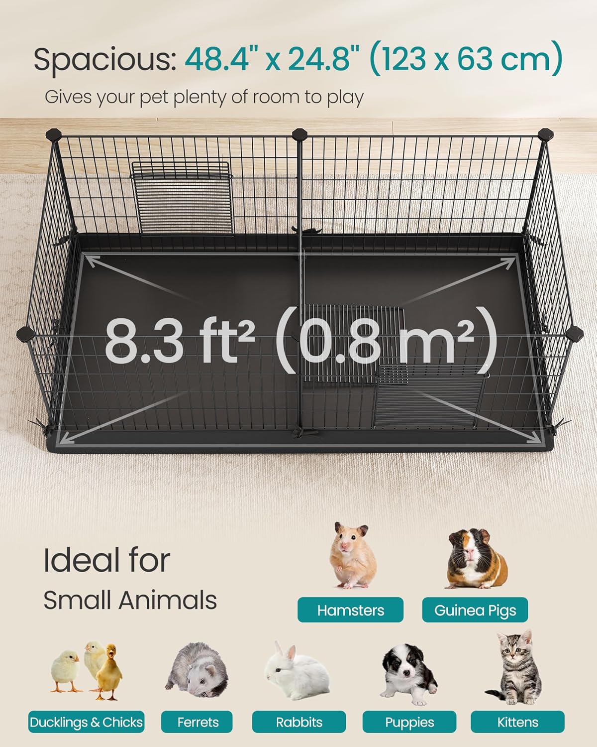 SONGMICS Small Animal Playpen with Floor Mat
