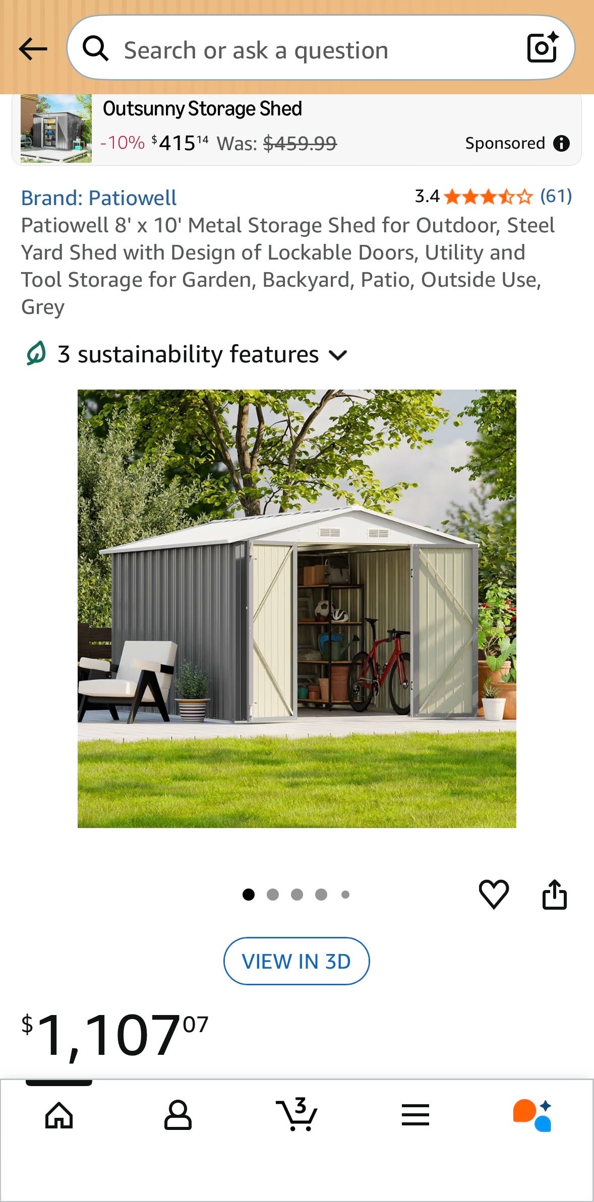 Patiowell 8’ x 10’ Metal Outdoor Storage Shed