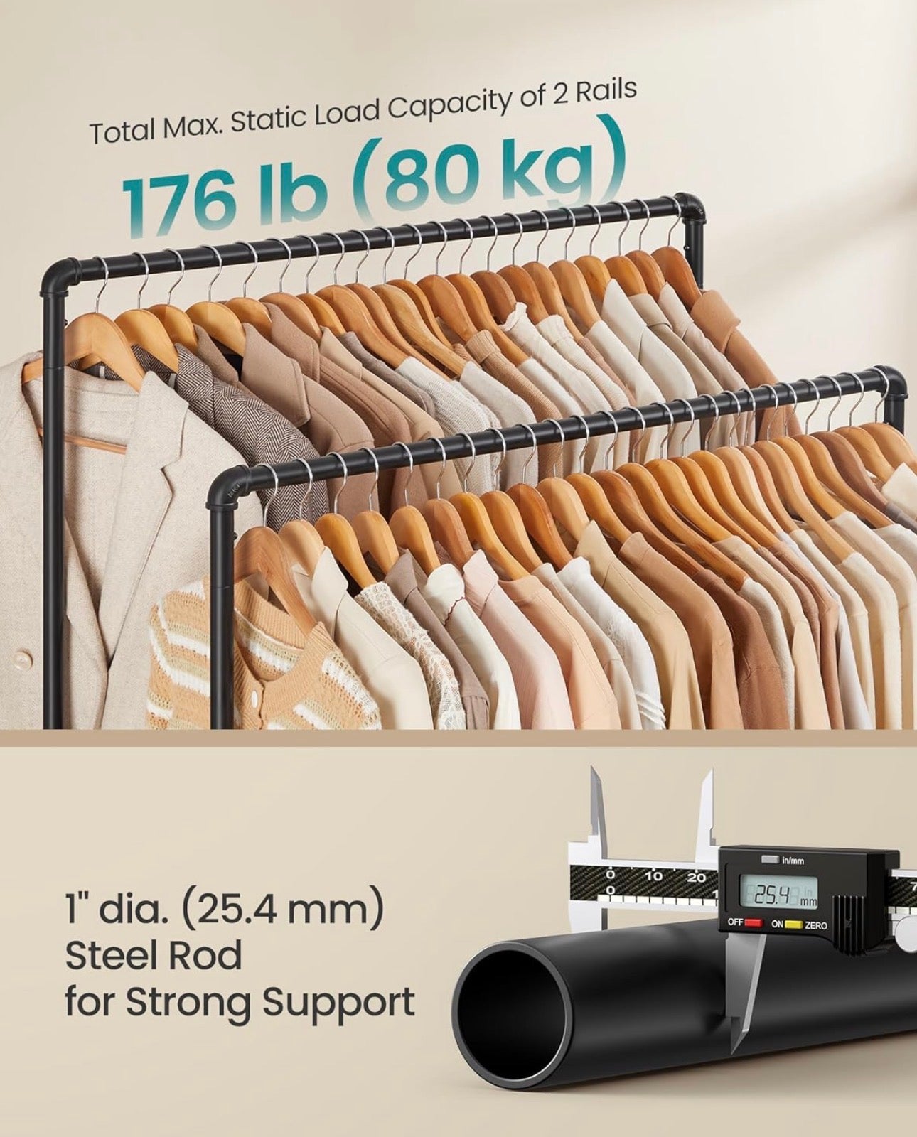 SONGMICS Industrial Double-Rail Garment Rack
