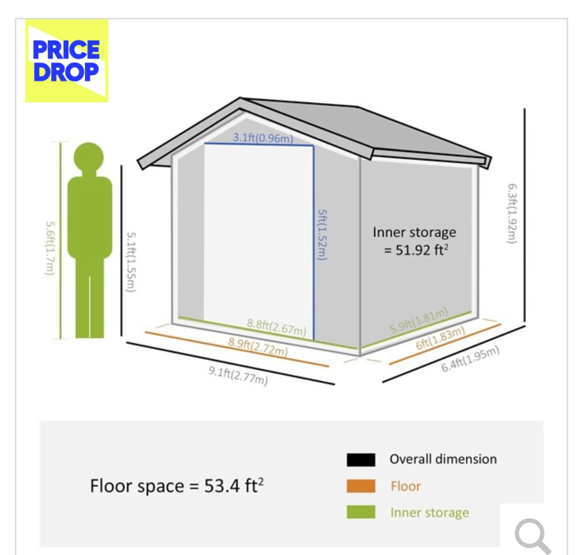 Outsunny 9x6 FT Metal Outdoor Storage Shed with Sliding Doors & Air Vents (Grey Steel)
