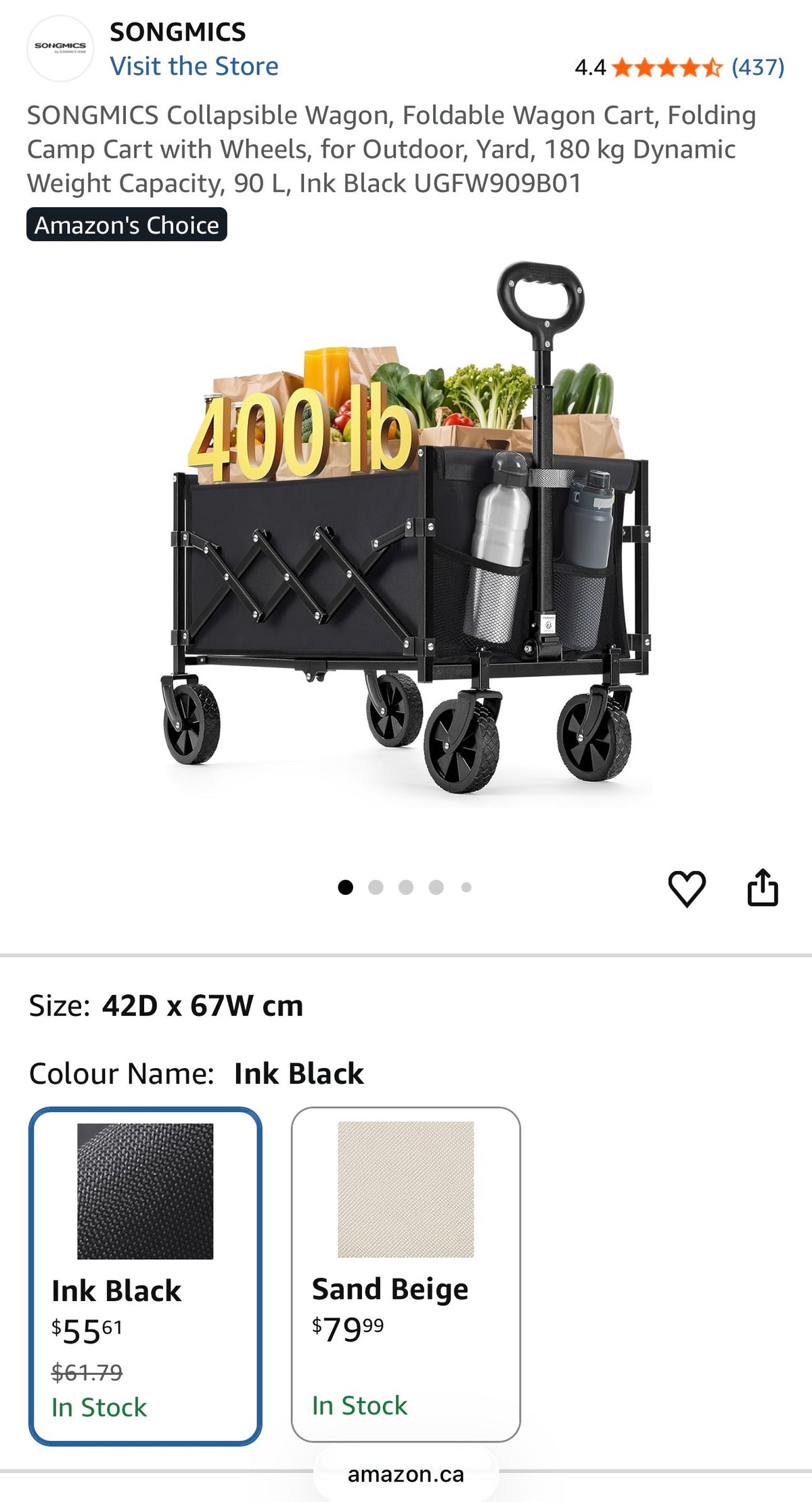 SONGMICS Folding Utility Wagon – Ink Black