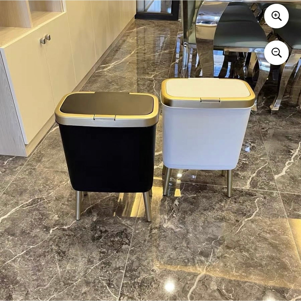 2-Pack Black & Gold High-Legged Trash Cans with Lids – 40% Off Walmart Price!