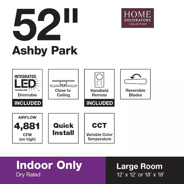 Home Decorators Collection Ashby Park 52” LED Ceiling Fan