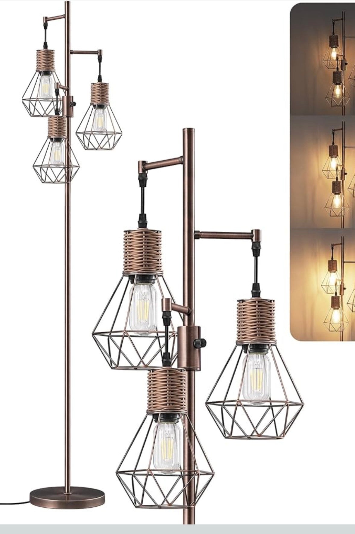 EDISHINE Farmhouse Tree Floor Lamp – 3-Light Diamond Lantern Design