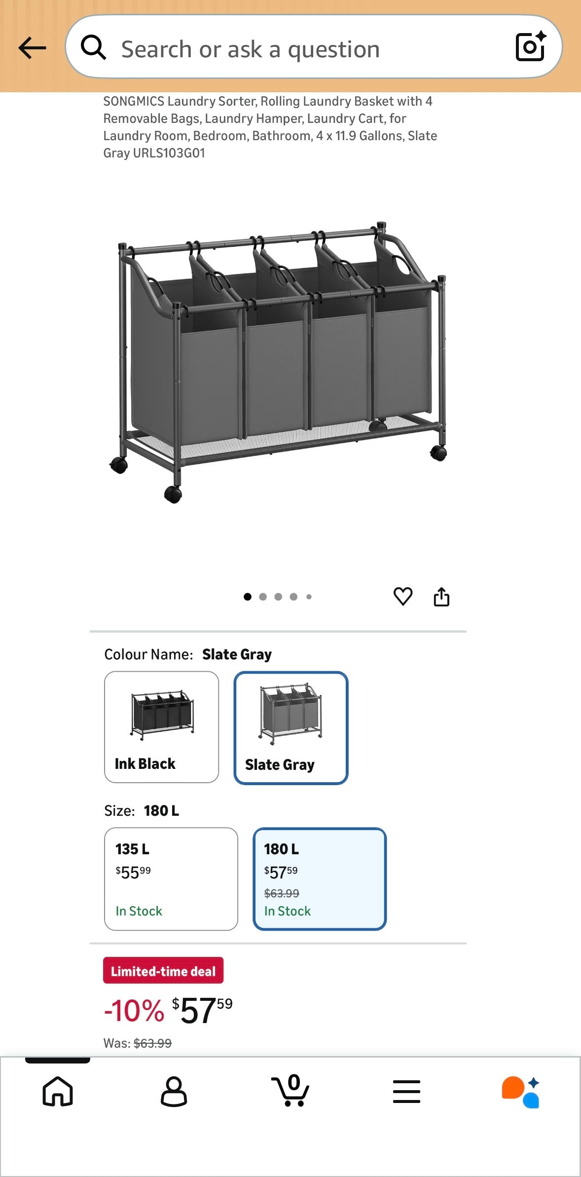 SONGMICS 4-Section Rolling Laundry Sorter – Large Capacity