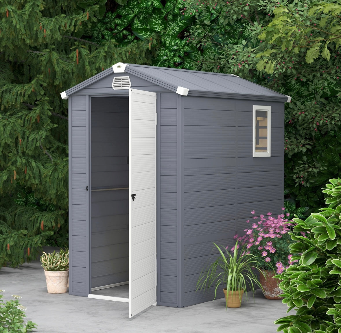 Waterproof Recycled Plastic Outdoor Storage Shed – Reinforced Garden Tool Shed with Door, Window & Vents