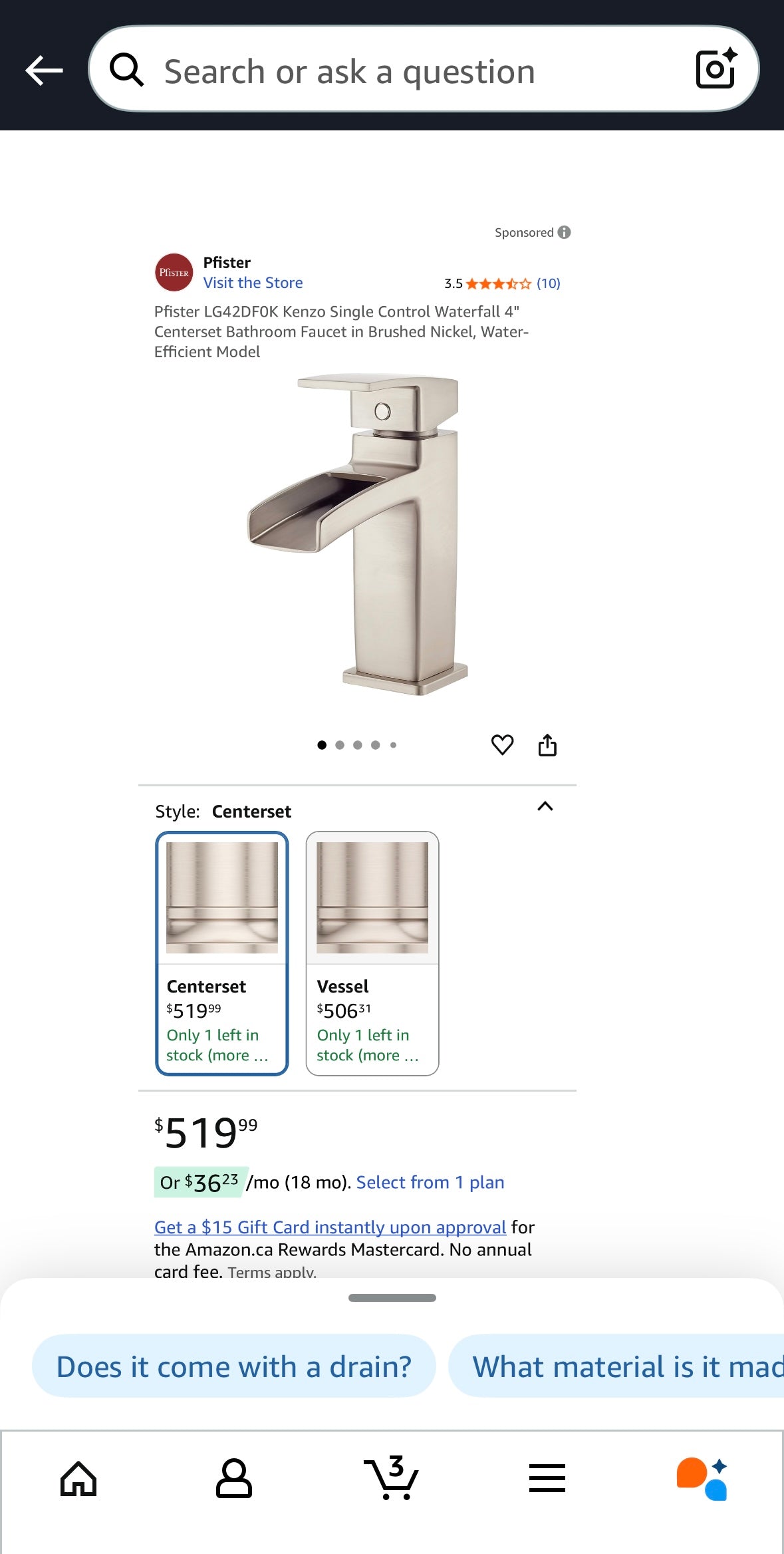 EW – Pfister Nickel Deck Mount Bathroom Faucet – All-Metal Design with Valve & Drain Assembly