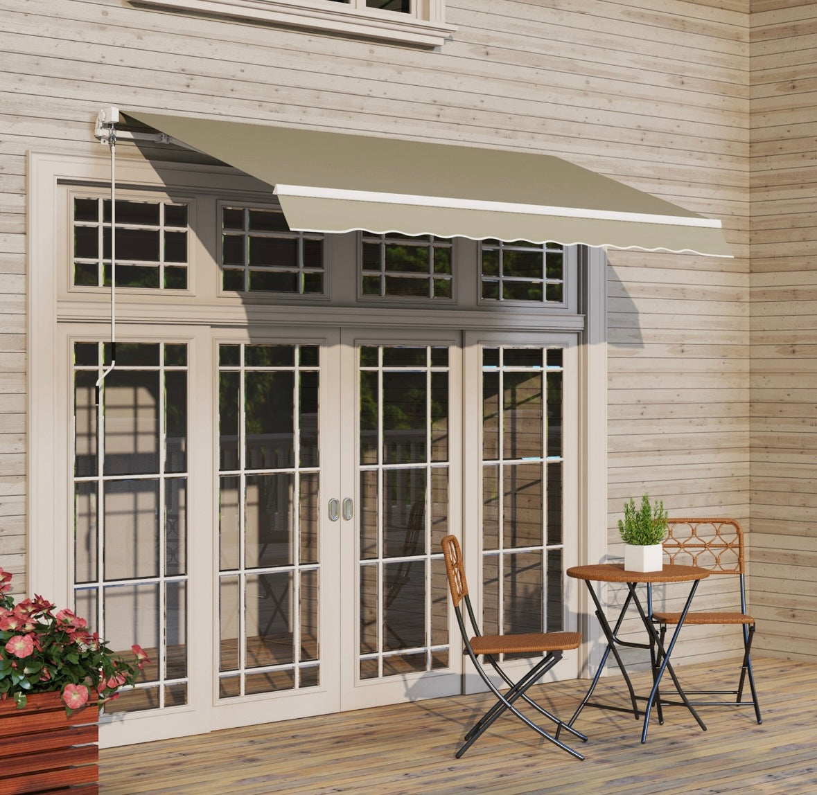 Outsunny Manual Retractable Patio Awning – Adjustable Sunshade | Aluminum Frame | UV & Heat Protection