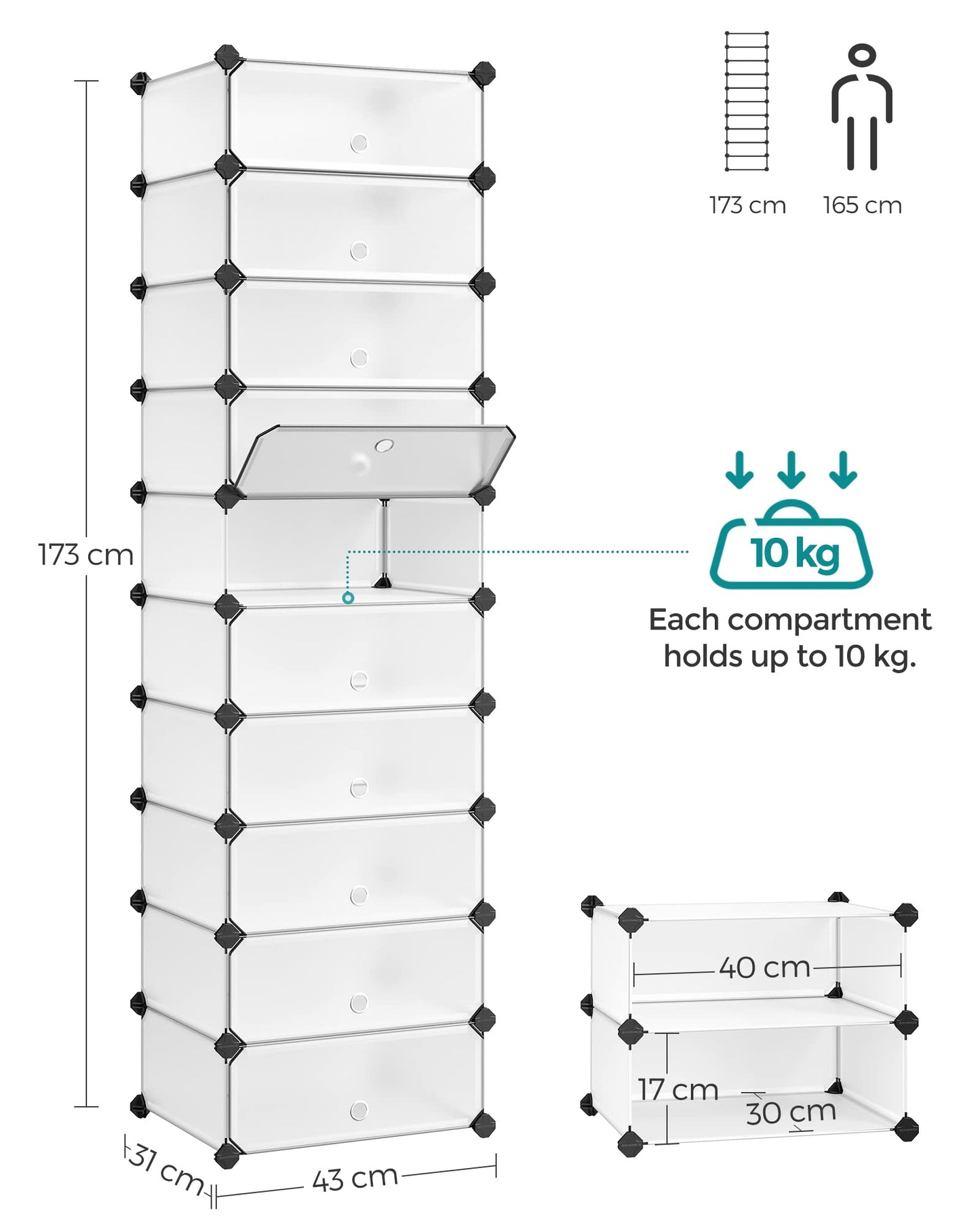 SONGMICS Modular 10-Cube Shoe Rack Organizer