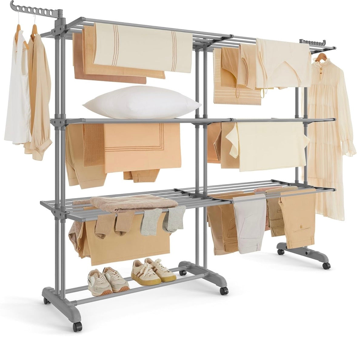 SONGMICS 4-Tier Clothes Drying Rack with Wheels – Dove Gray