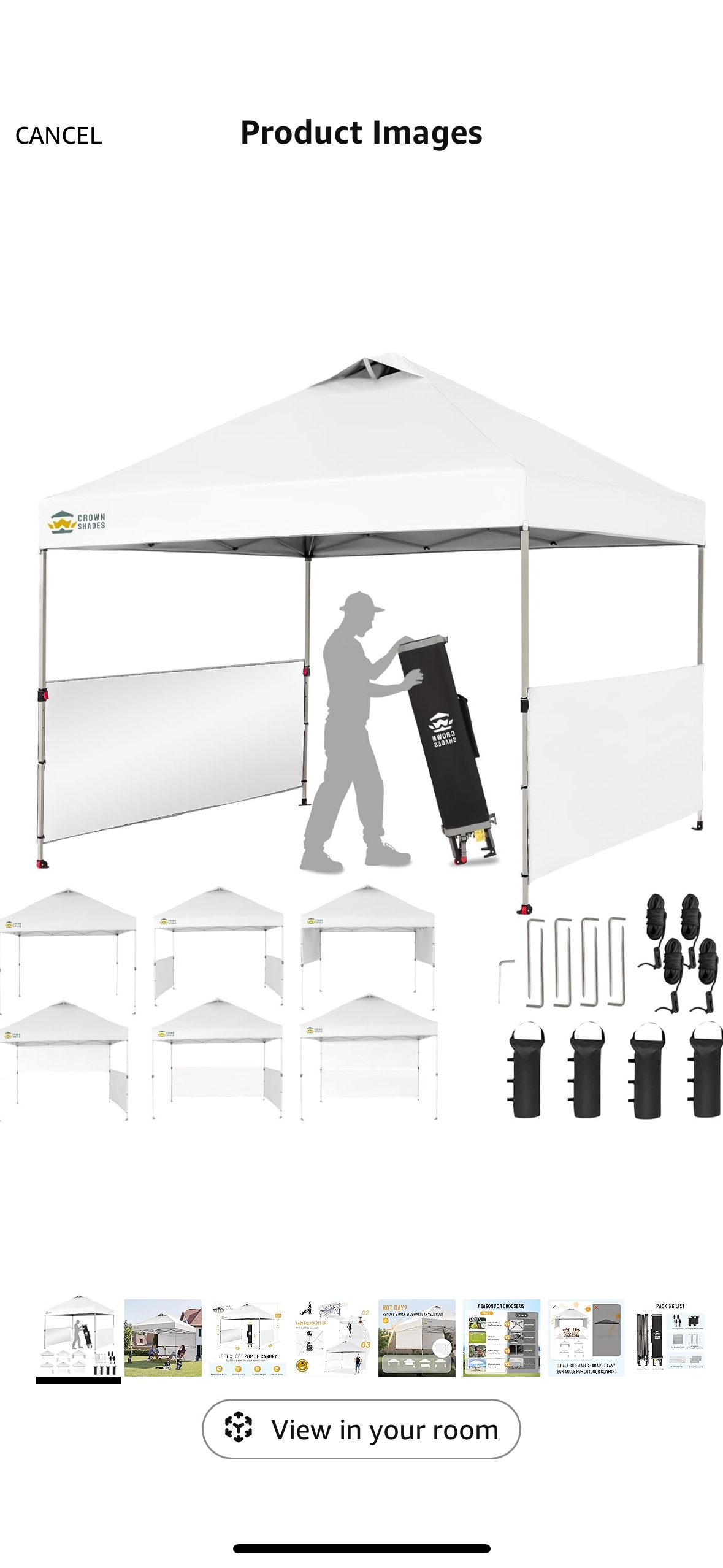 NEW – CROWN SHADES 10’ x 10’ White Pop-Up Canopy Tent with Sidewalls & Carry Bag