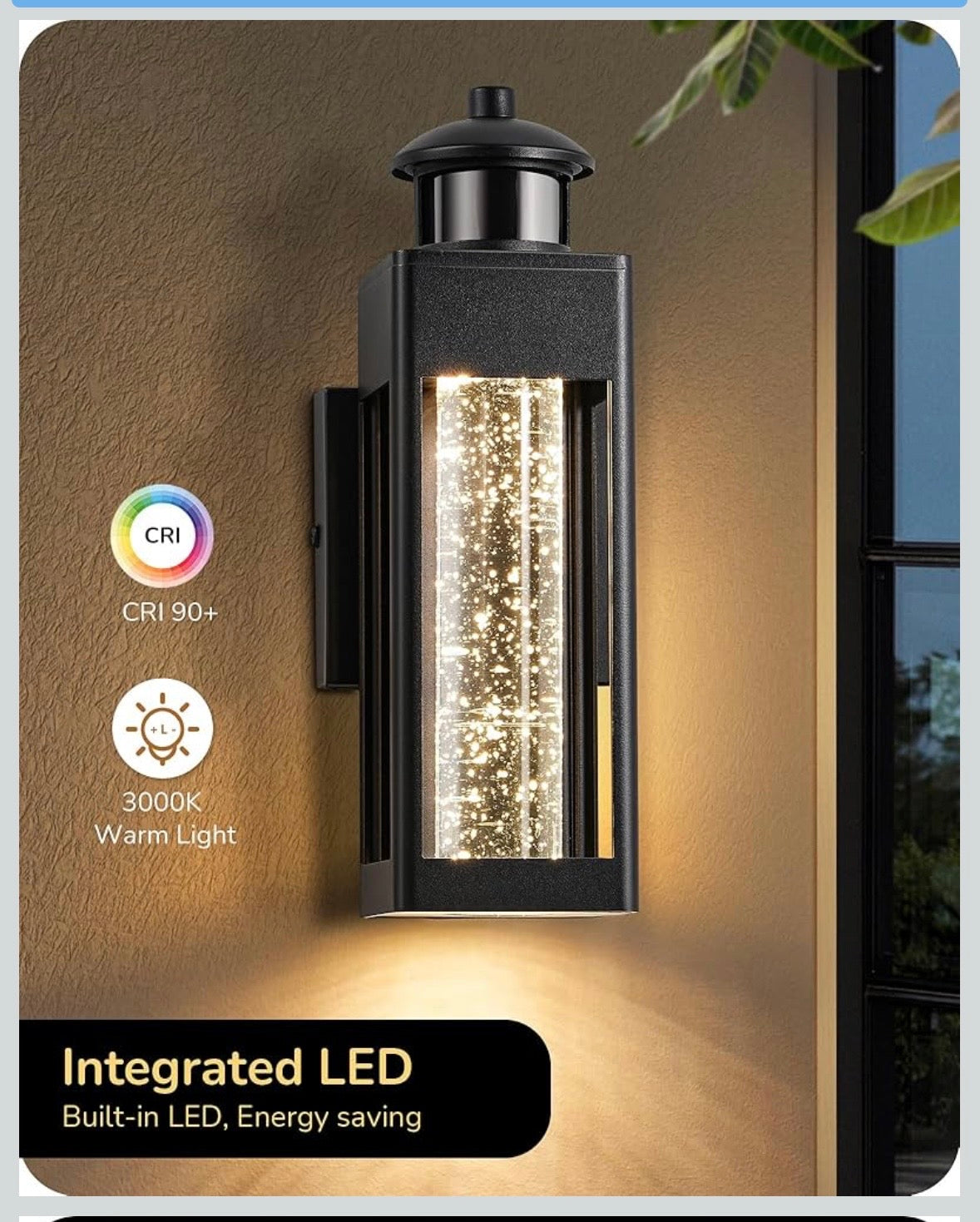 EDISHINE Motion Sensor LED Outdoor Wall Light – Black