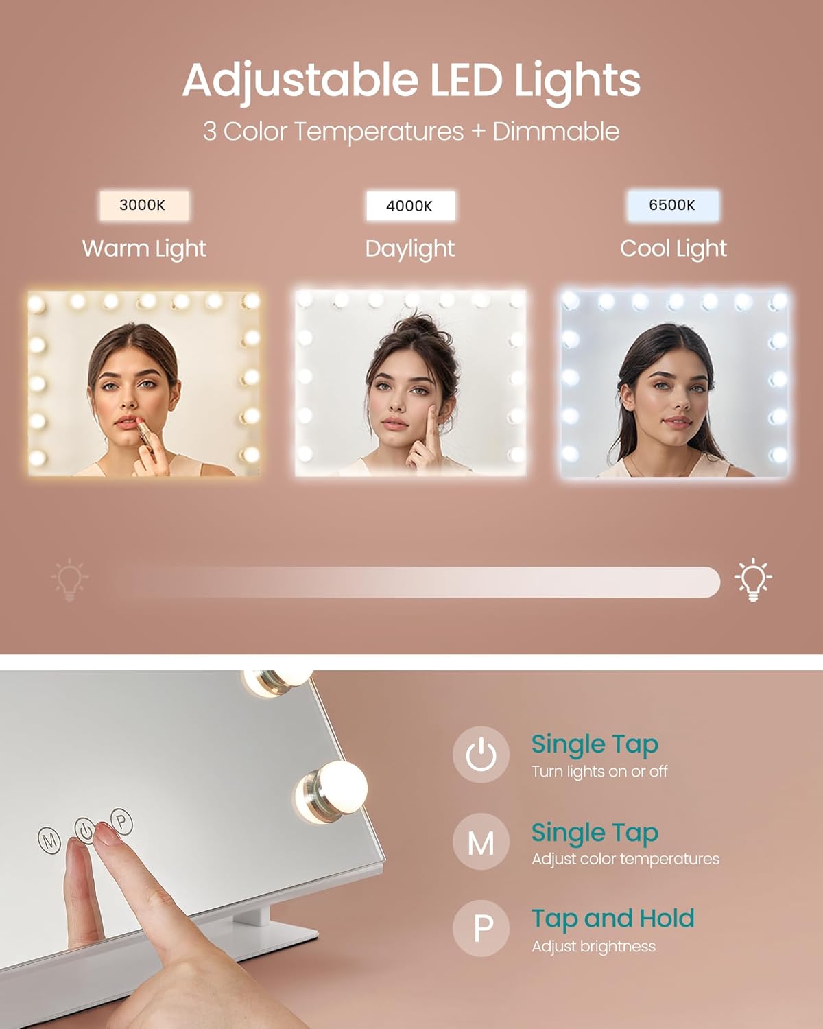 LED Vanity Mirror with Phone Holder & Charging Ports