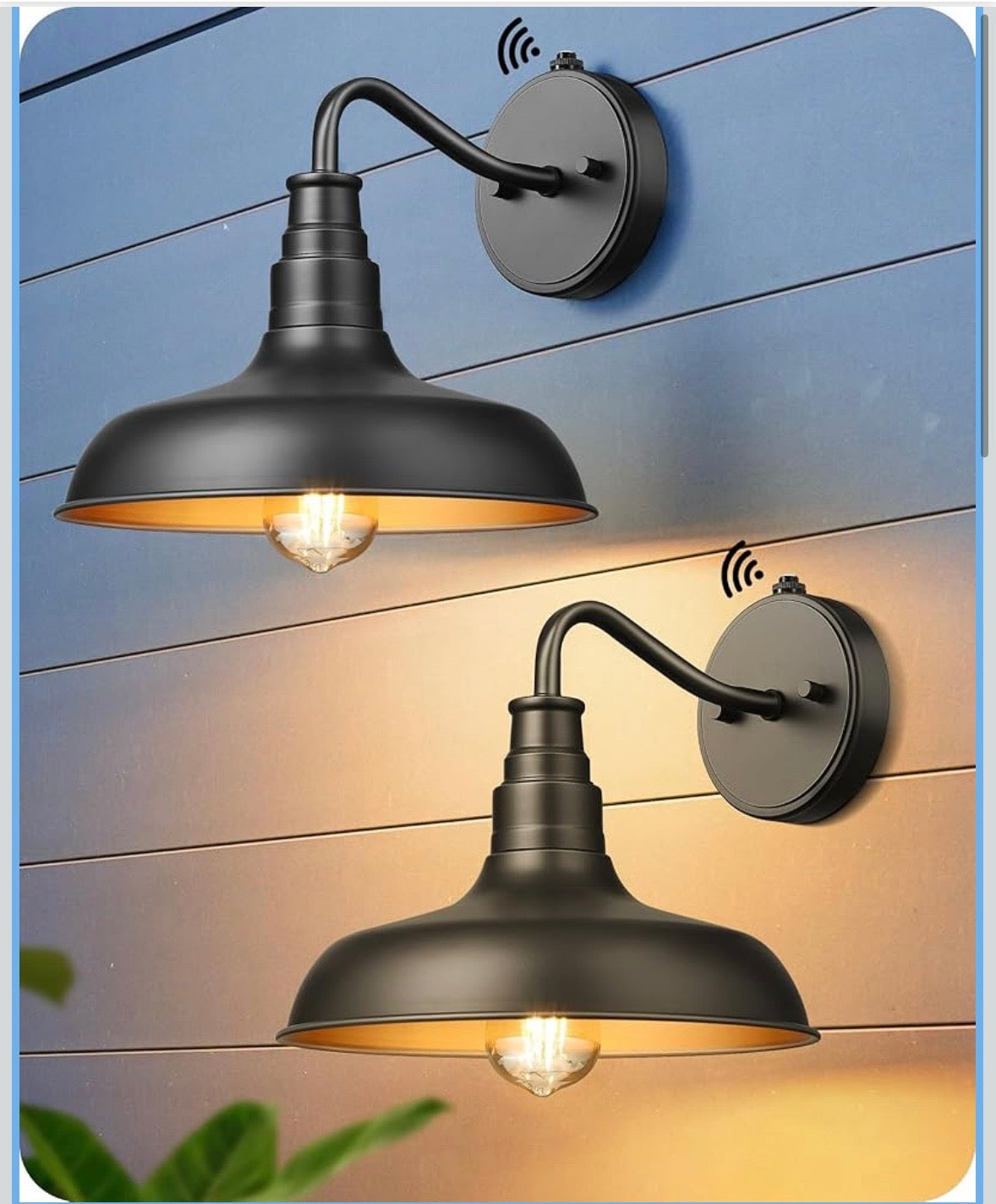 EDISHINE Dusk-to-Dawn Gooseneck Wall Light – Black & Gold (2-Pack)