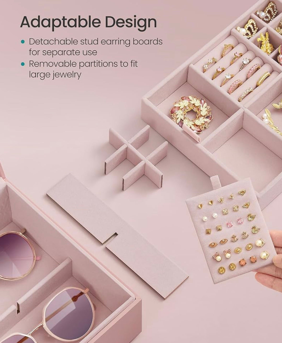 SONGMICS Elegant Jewelry Box – Jelly Pink & Gold