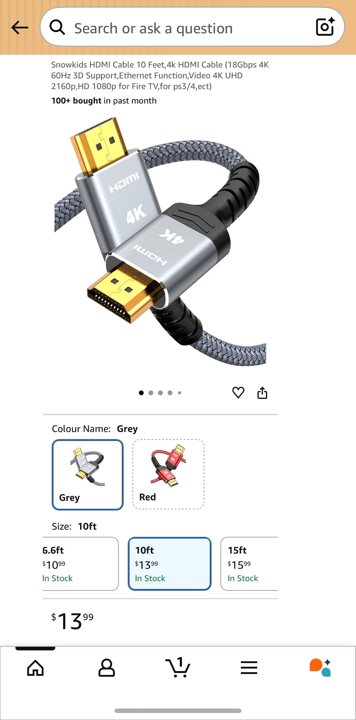 Snowkids 4K HDMI Cable – 10 ft High-Speed Braided HDMI Cable