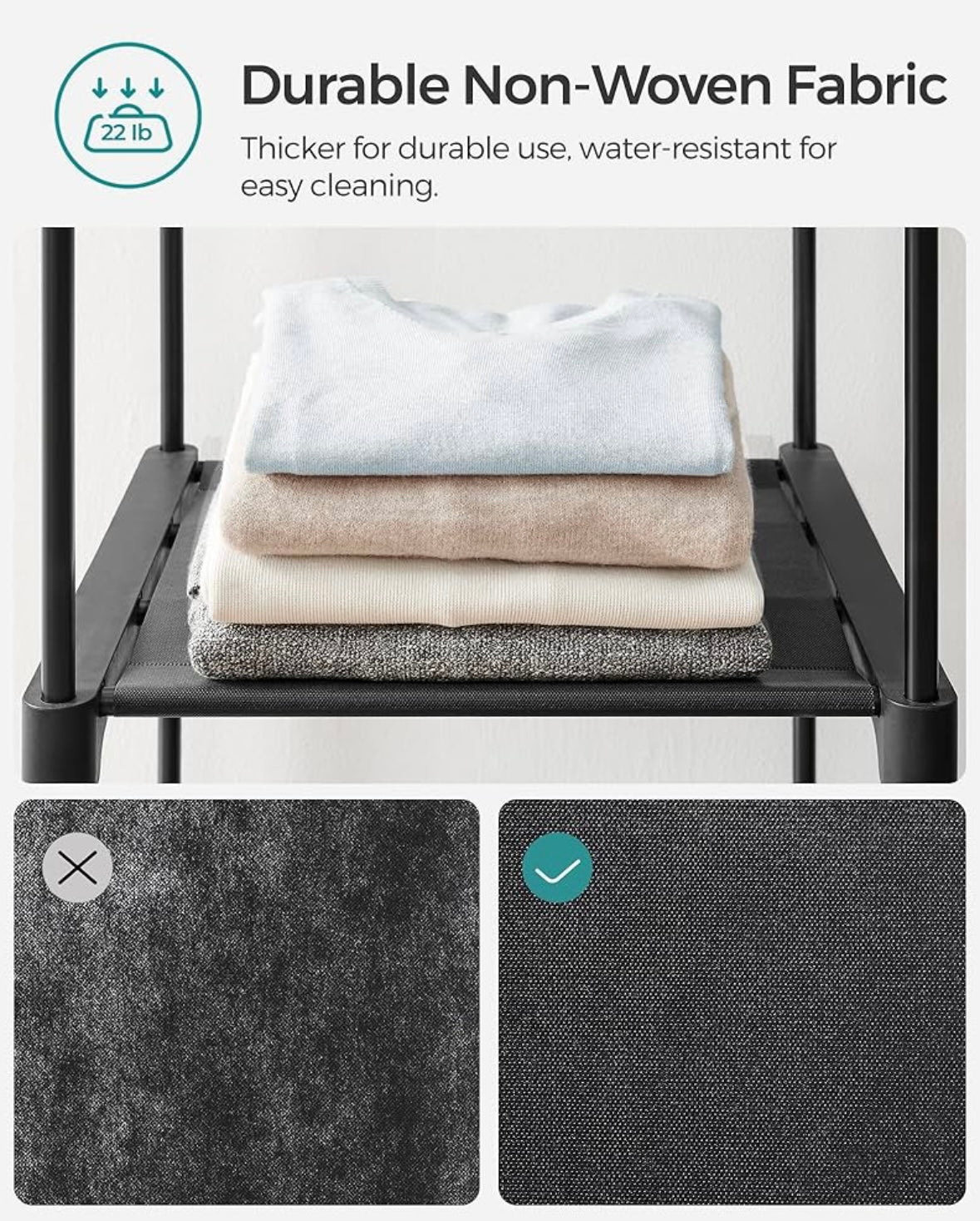 SONGMICS Large Portable Closet Organizer – 5-Tier Fabric Wardrobe (Ink Black)