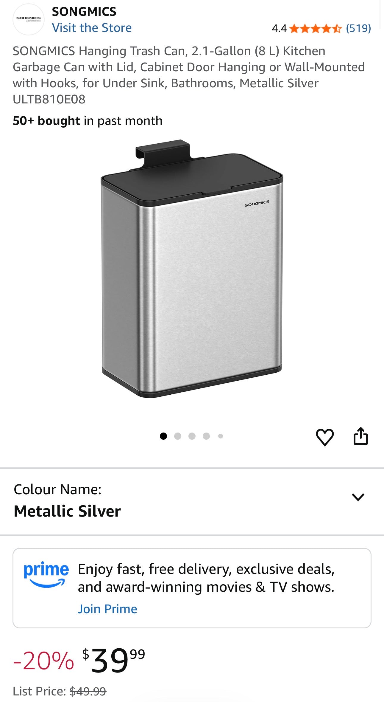 SONGMICS 2.1-Gallon Hanging Kitchen Trash Can