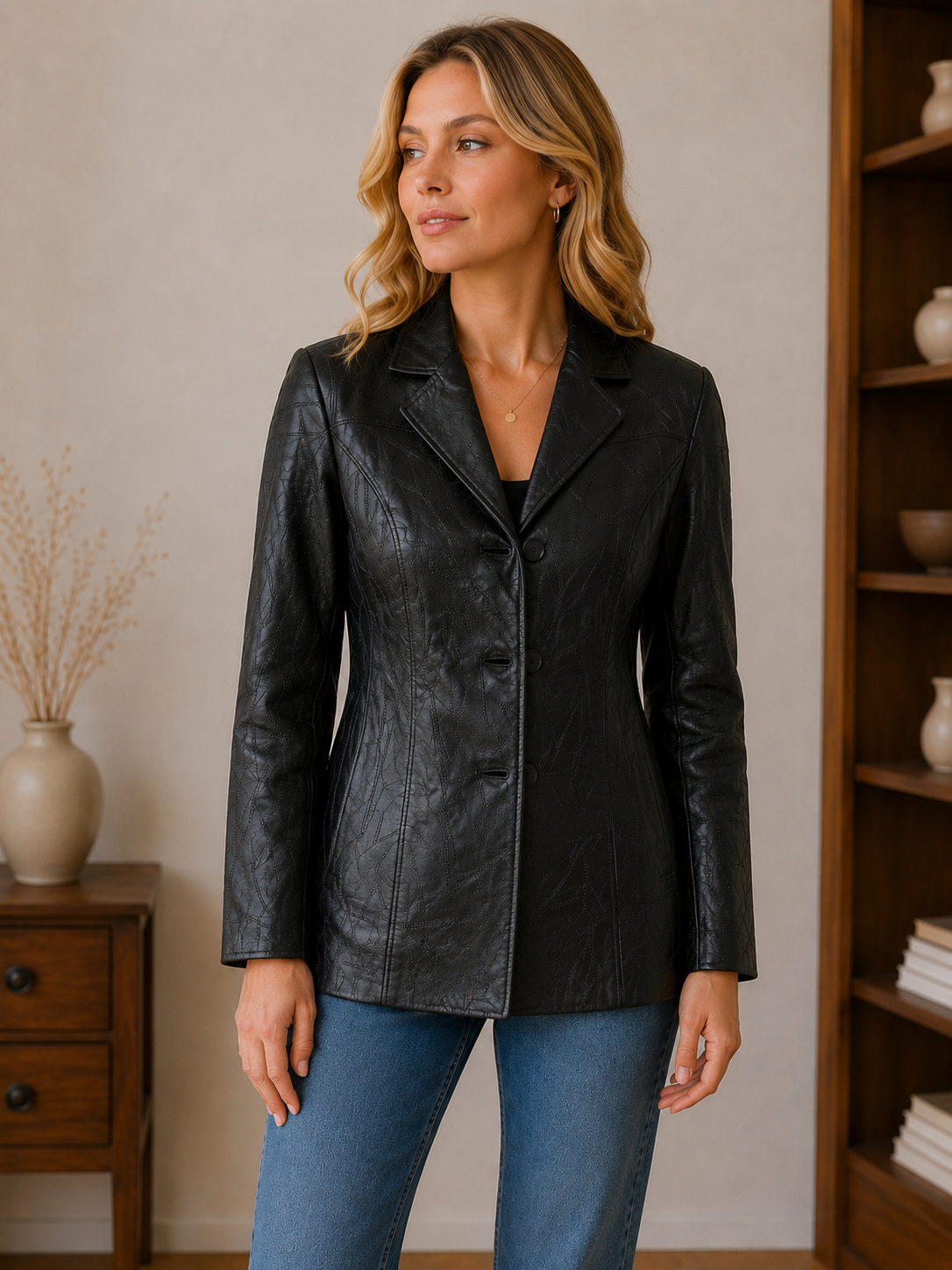 Women’s Patchwork Leather Jacket – Sizes M, L & XL