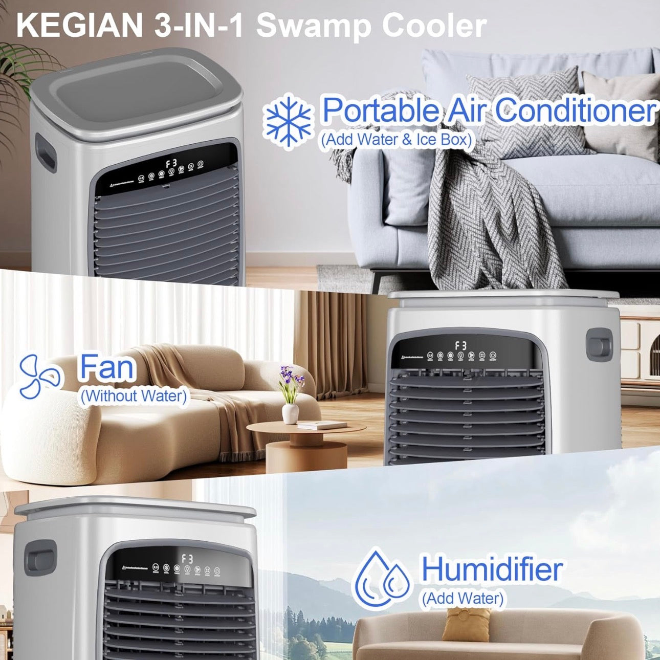 Uthfy 3-in-1 Portable Swamp Cooler