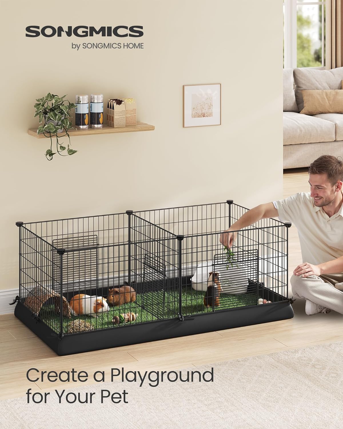 SONGMICS Small Animal Playpen with Floor Mat