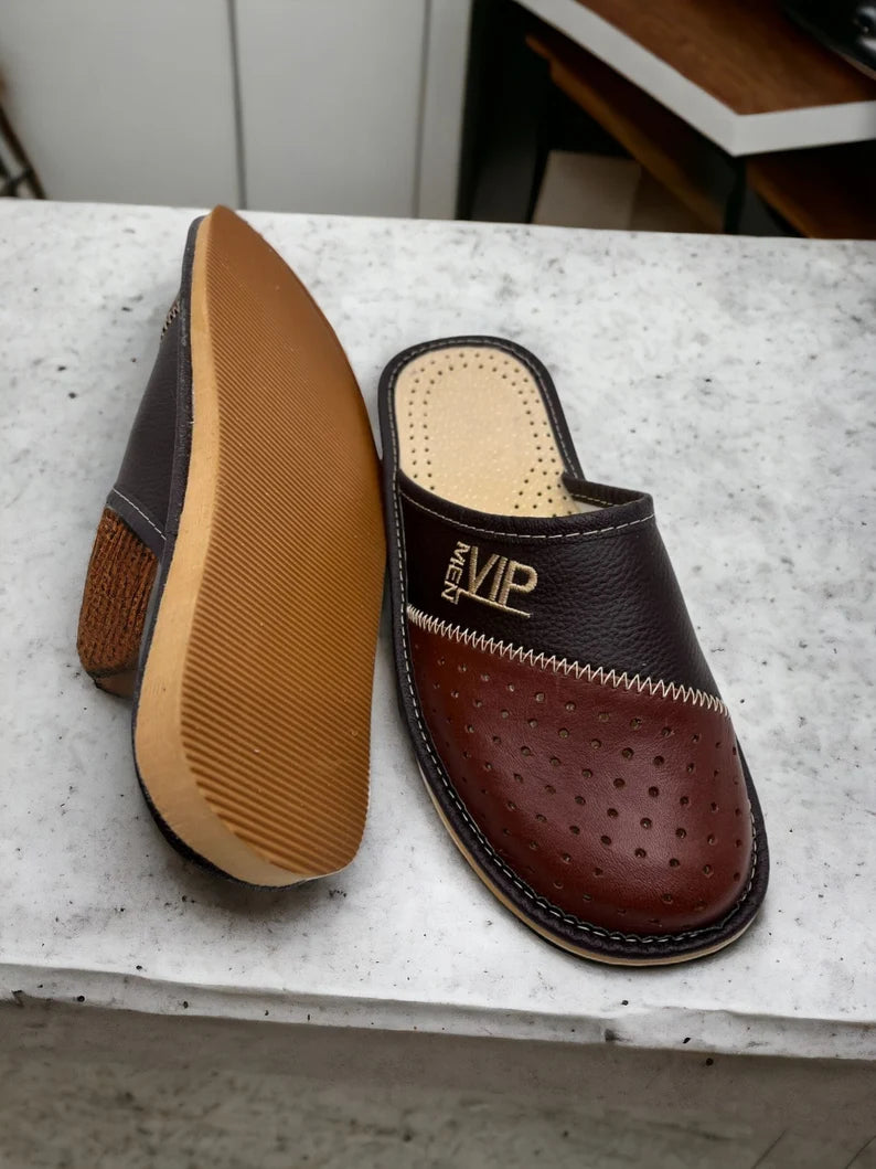 VIP Men Premium Leather Slip-On Slippers