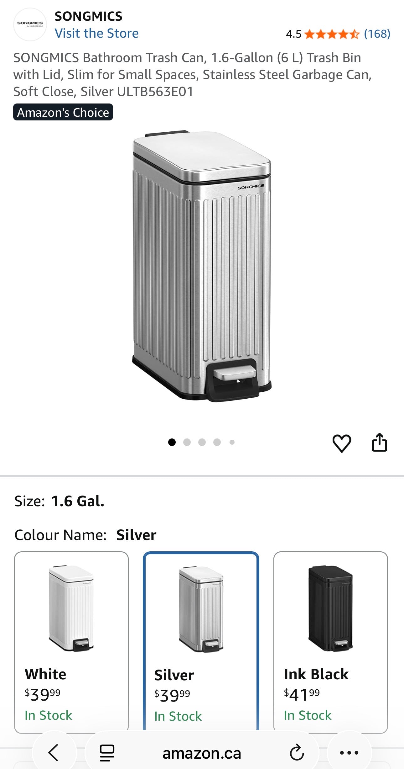 SONGMICS 1.6-Gallon Slim Bathroom Trash Can