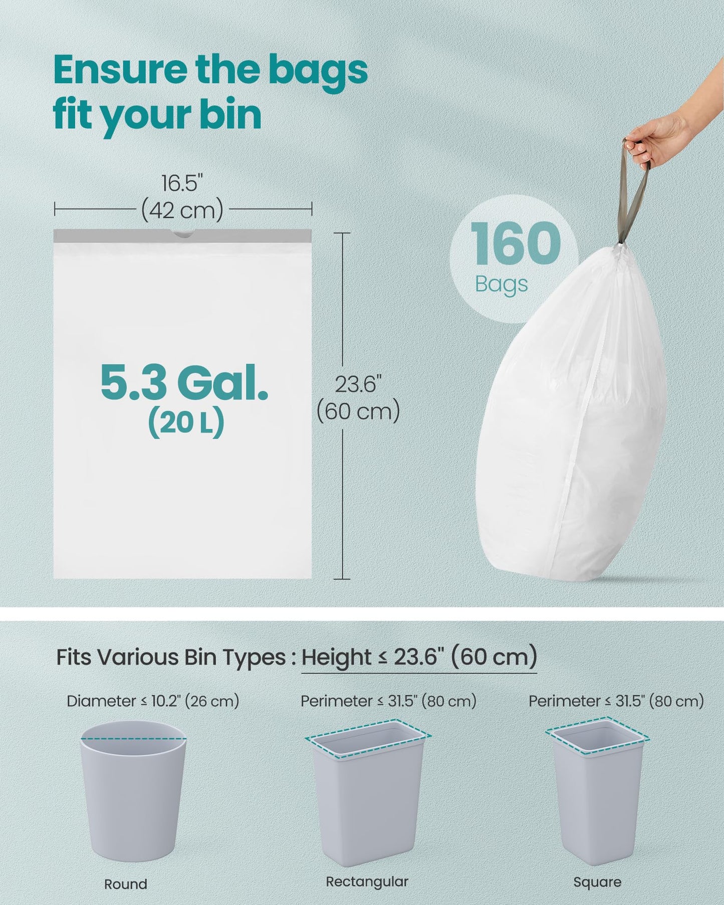 SONGMICS Heavy-Duty Drawstring Trash Bags