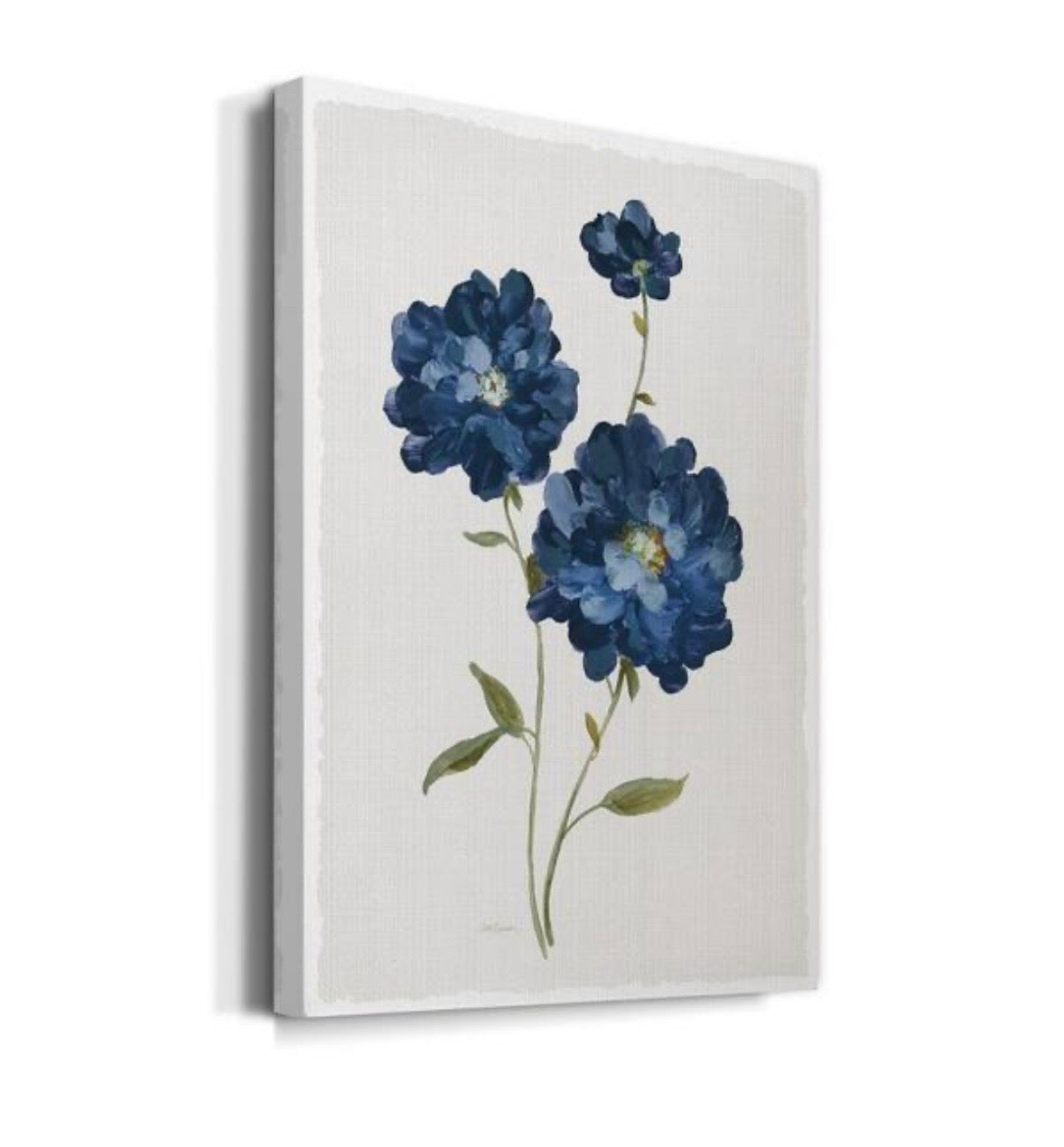 Blue Mums Floral Canvas Wall Art – Green Wood Frame (Set of 2)