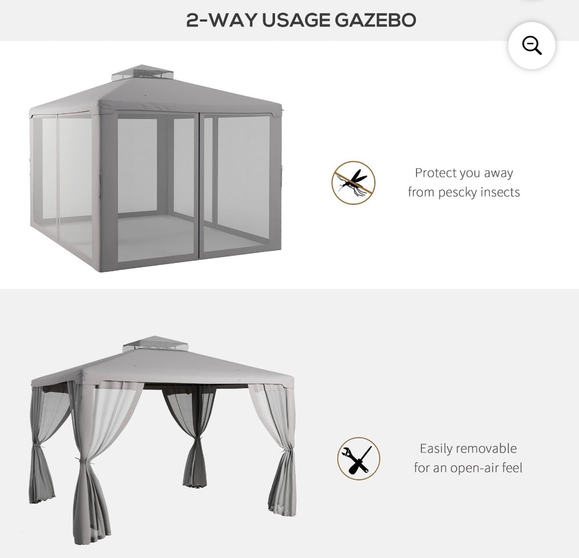 Outsunny 12×10 ft Outdoor Screened Gazebo — UV-Resistant Double Roof Canopy with Mosquito Netting (Light Grey)