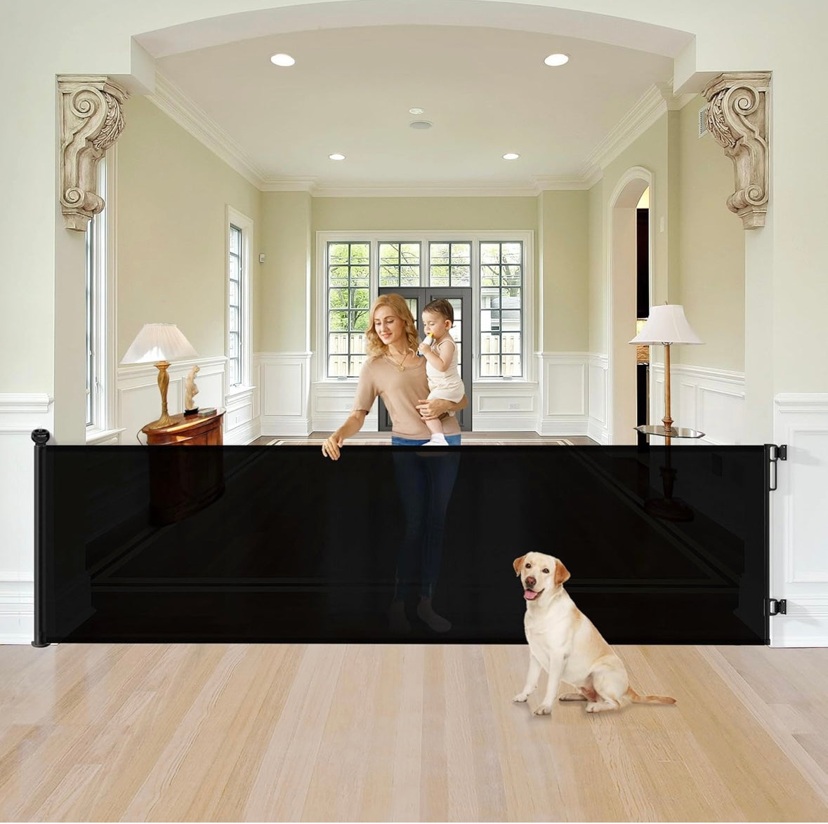 MOMSSY Extra-Wide Retractable Baby & Pet Gate – 122” Wide x 34” Tall (40% Off Amazon Sale Price)